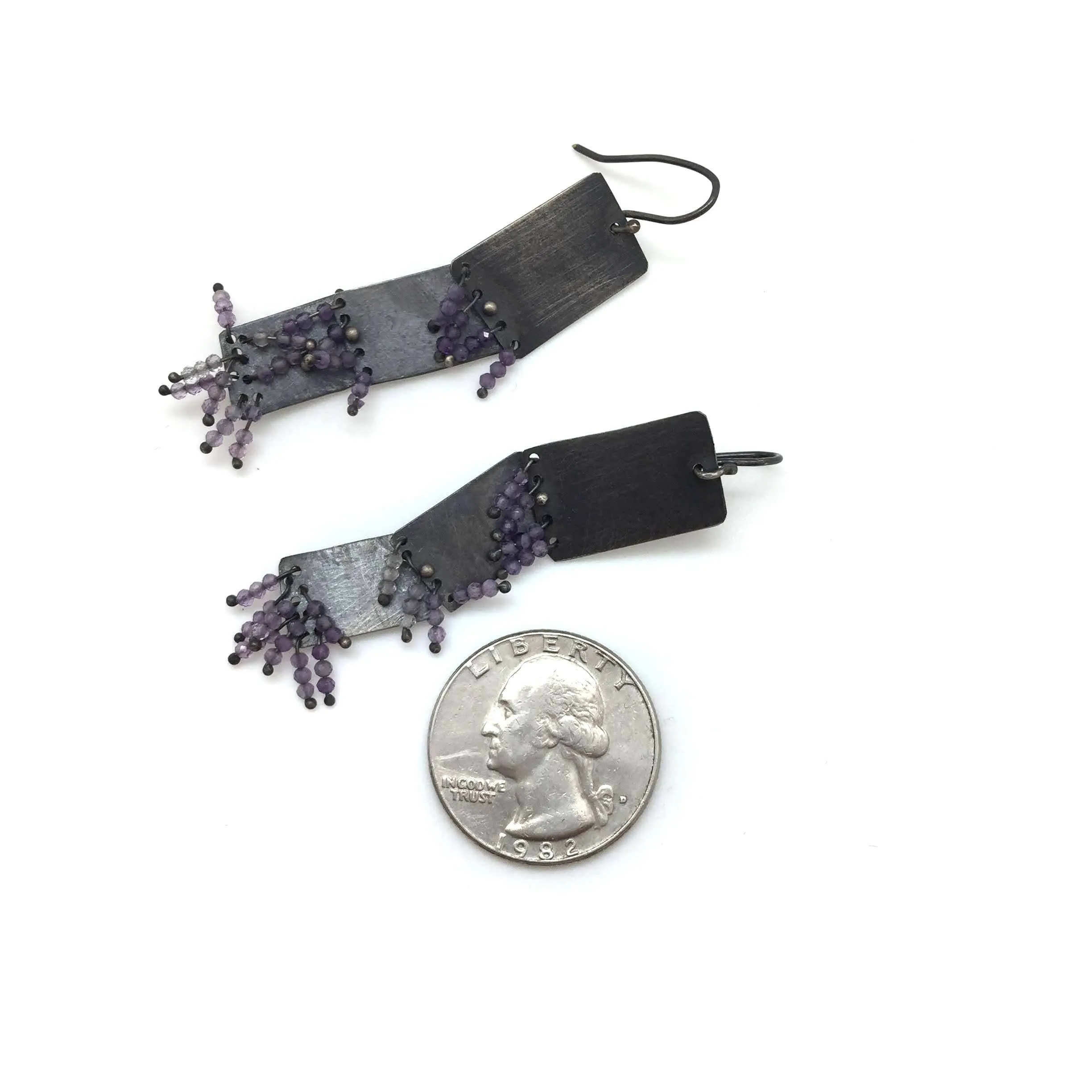 Rectangle Amethyst Fringe Earrings