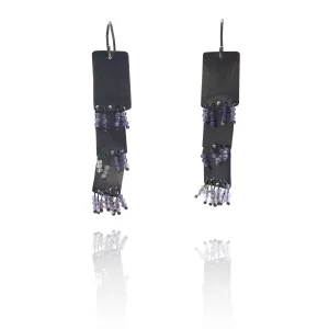 Rectangle Amethyst Fringe Earrings