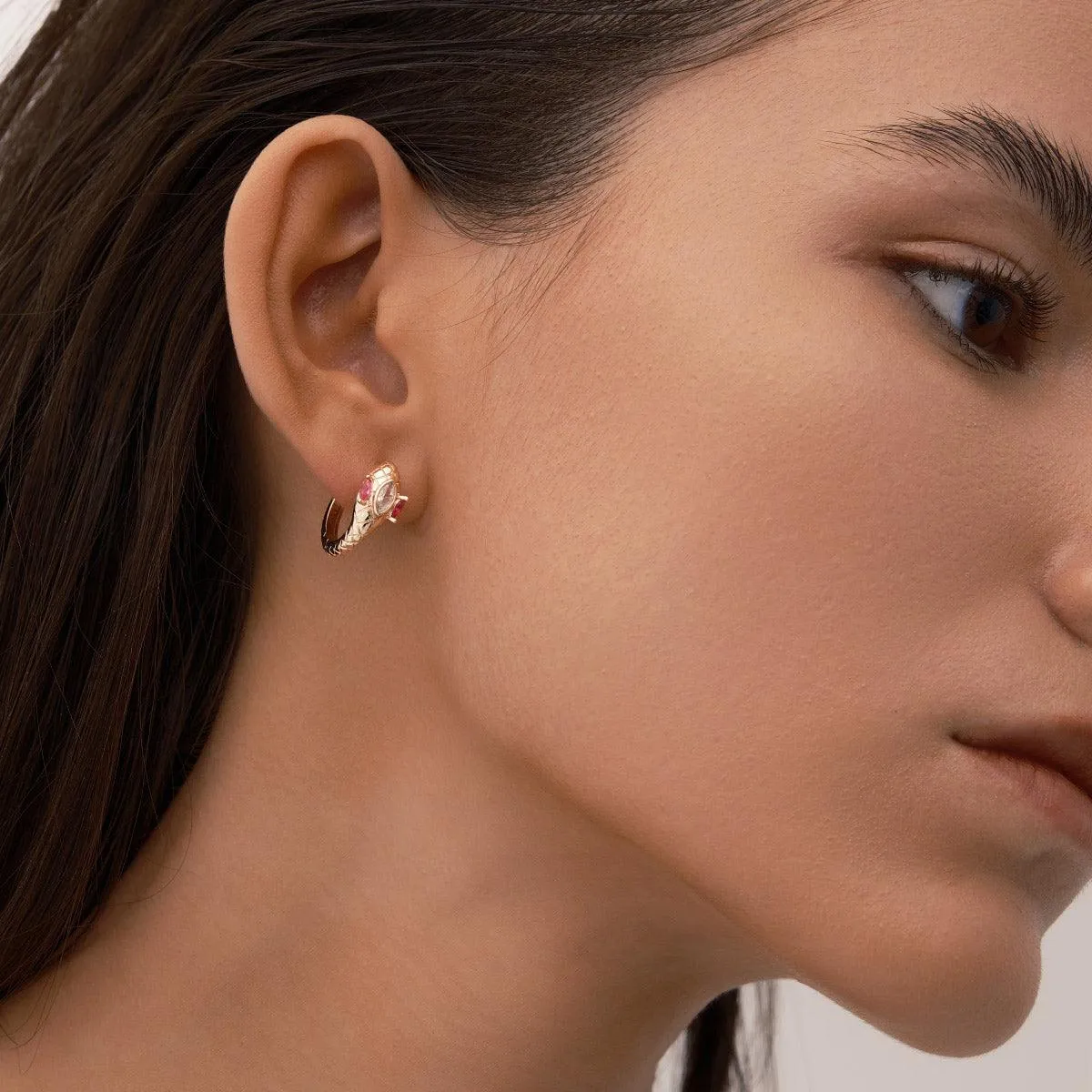 Red Spinal Snake Hoop Earrings in 14kt Gold Over Sterling Silver