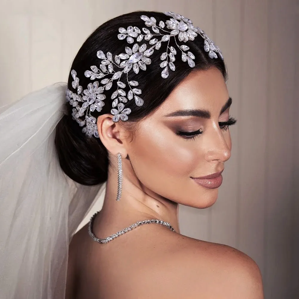 Rhinestone Bridal Headband Flower Headpiece Wedding Hair Accessories