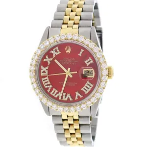 Rolex Datejust 2-Tone 36mm Jubilee Watch w/Red MOP Roman Diamond Dial TFJ-142508171