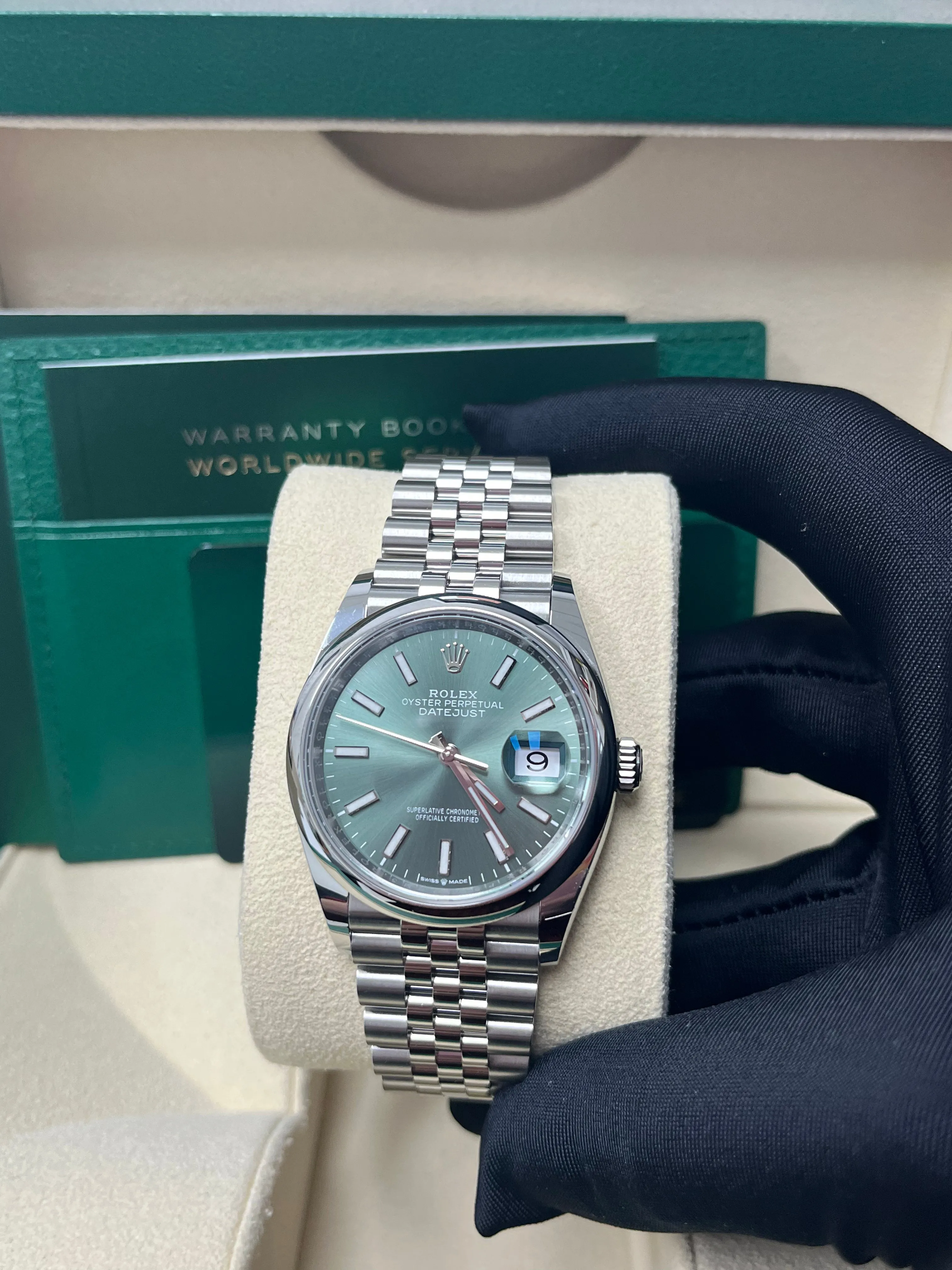 Rolex Datejust 36 Domed Bezel Mint Green Index Dial Jubilee Bracelet 126200