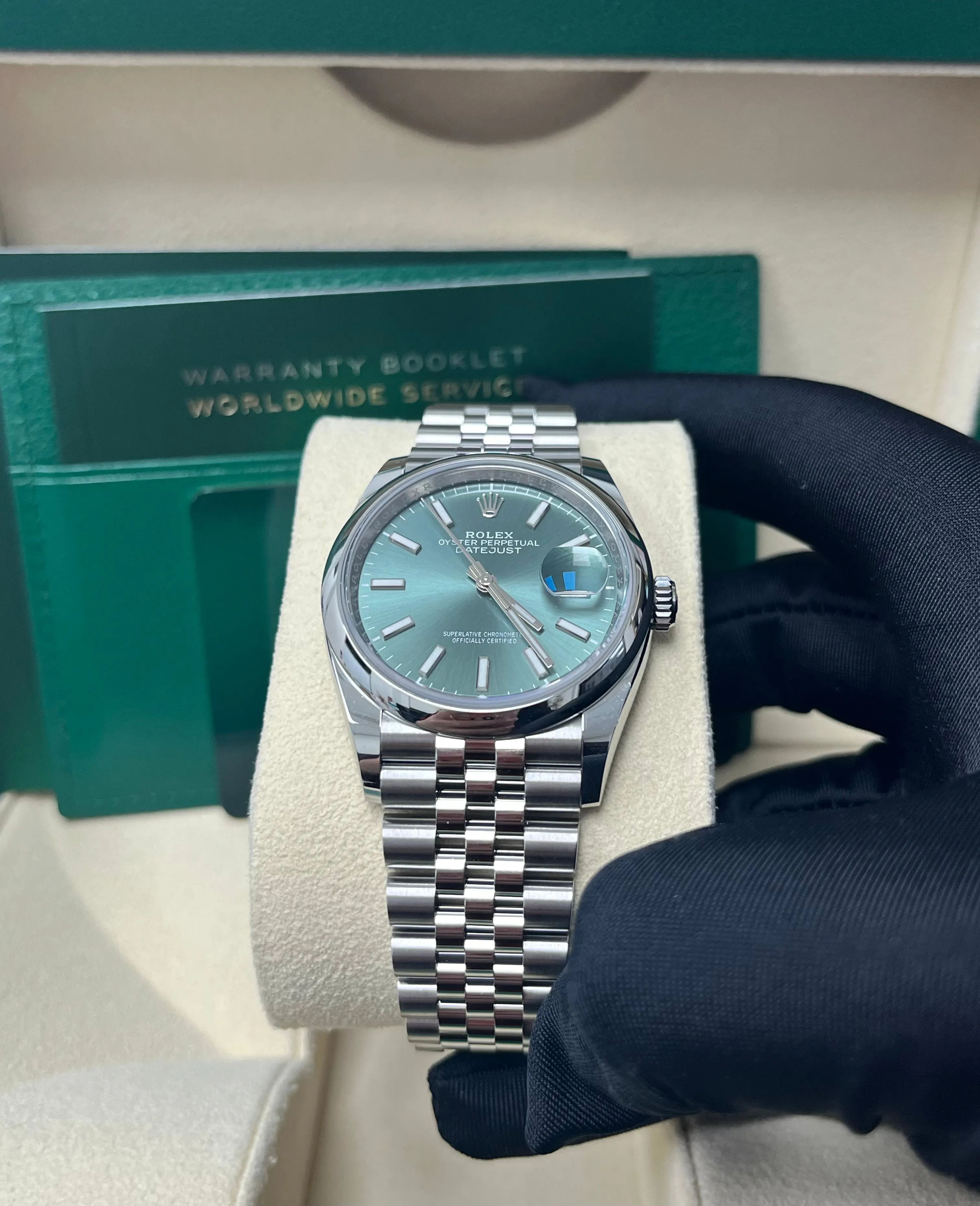 Rolex Datejust 36 Domed Bezel Mint Green Index Dial Jubilee Bracelet 126200