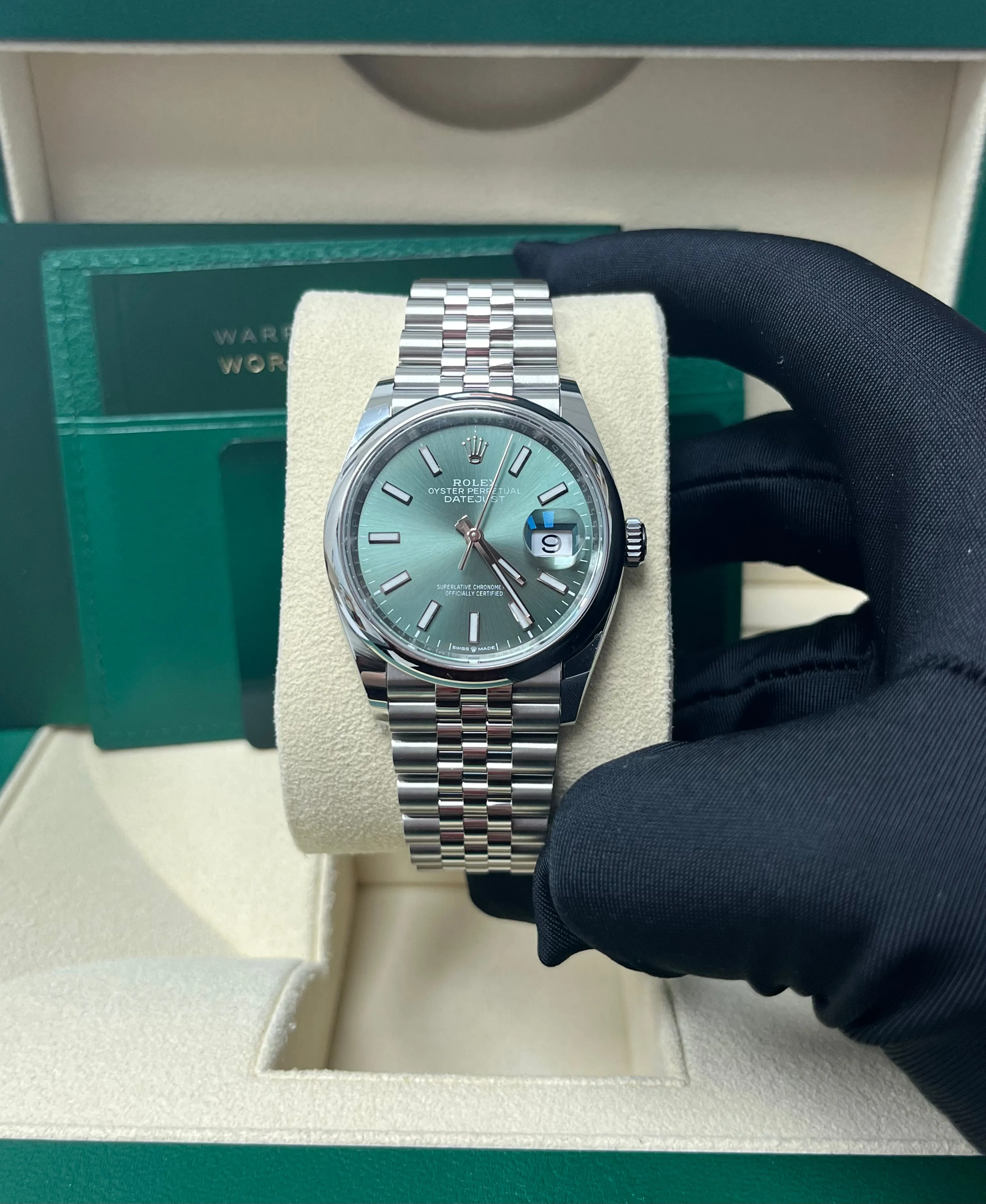 Rolex Datejust 36 Domed Bezel Mint Green Index Dial Jubilee Bracelet 126200