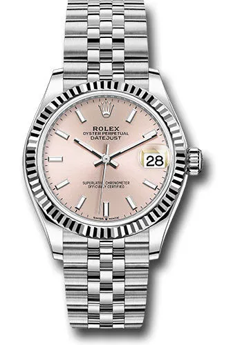 Rolex Steel and White Gold Datejust 31 Watch - Fluted Bezel - Pink Index Dial - Jubilee Bracelet 278274 pij