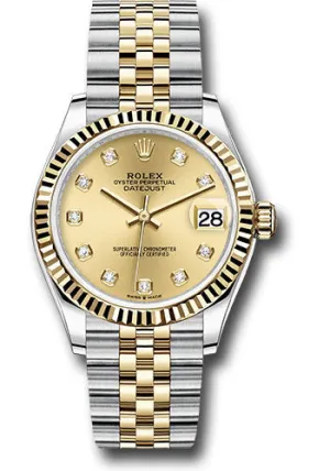 Rolex Steel and Yellow Gold Datejust 31 Watch - Fluted Bezel - Champagne Diamond Dial - Jubilee Bracelet 278273 chdj