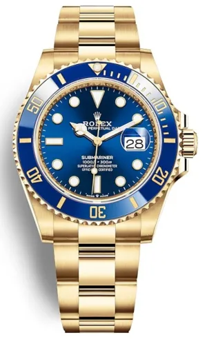 Rolex Yellow Gold Submariner Date Watch - Blue Bezel - Blue Dial -(REF# 126618LB)