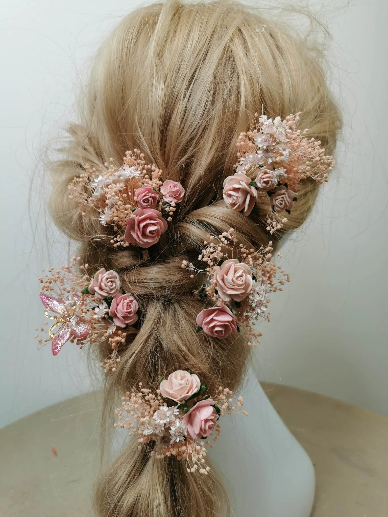 Romantic blush flower hairpins