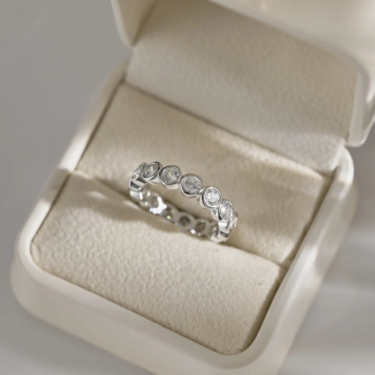 Round Bezel Set Diamond CZ Eternity Band Ring