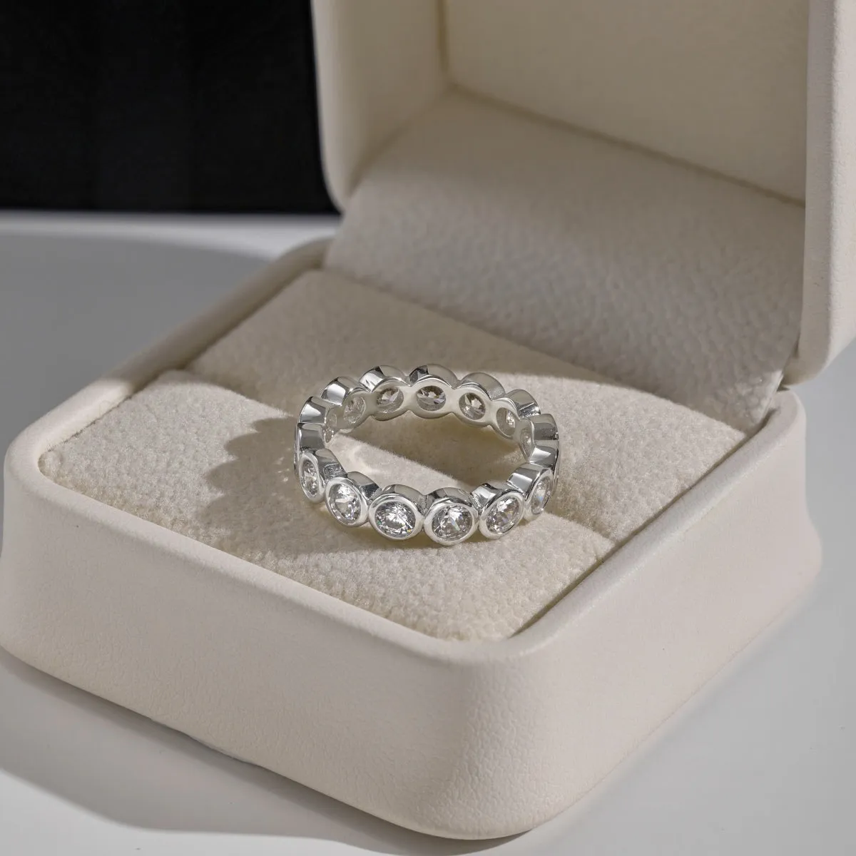 Round Bezel Set Diamond CZ Eternity Band Ring