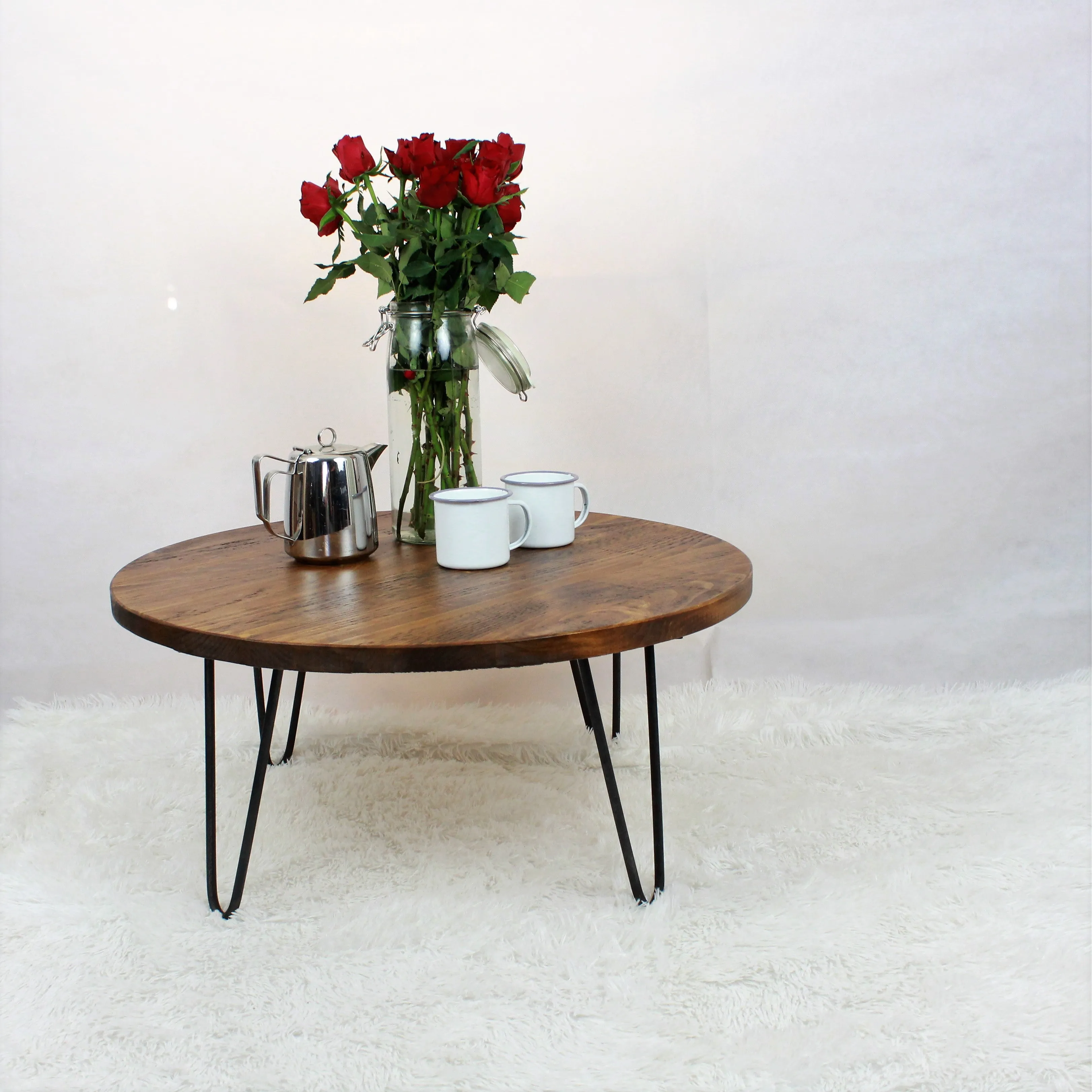 Rustic Industrial Coffee Table, Round Low Table, Side Table, Made with Solid Wood - Available in many Colours!