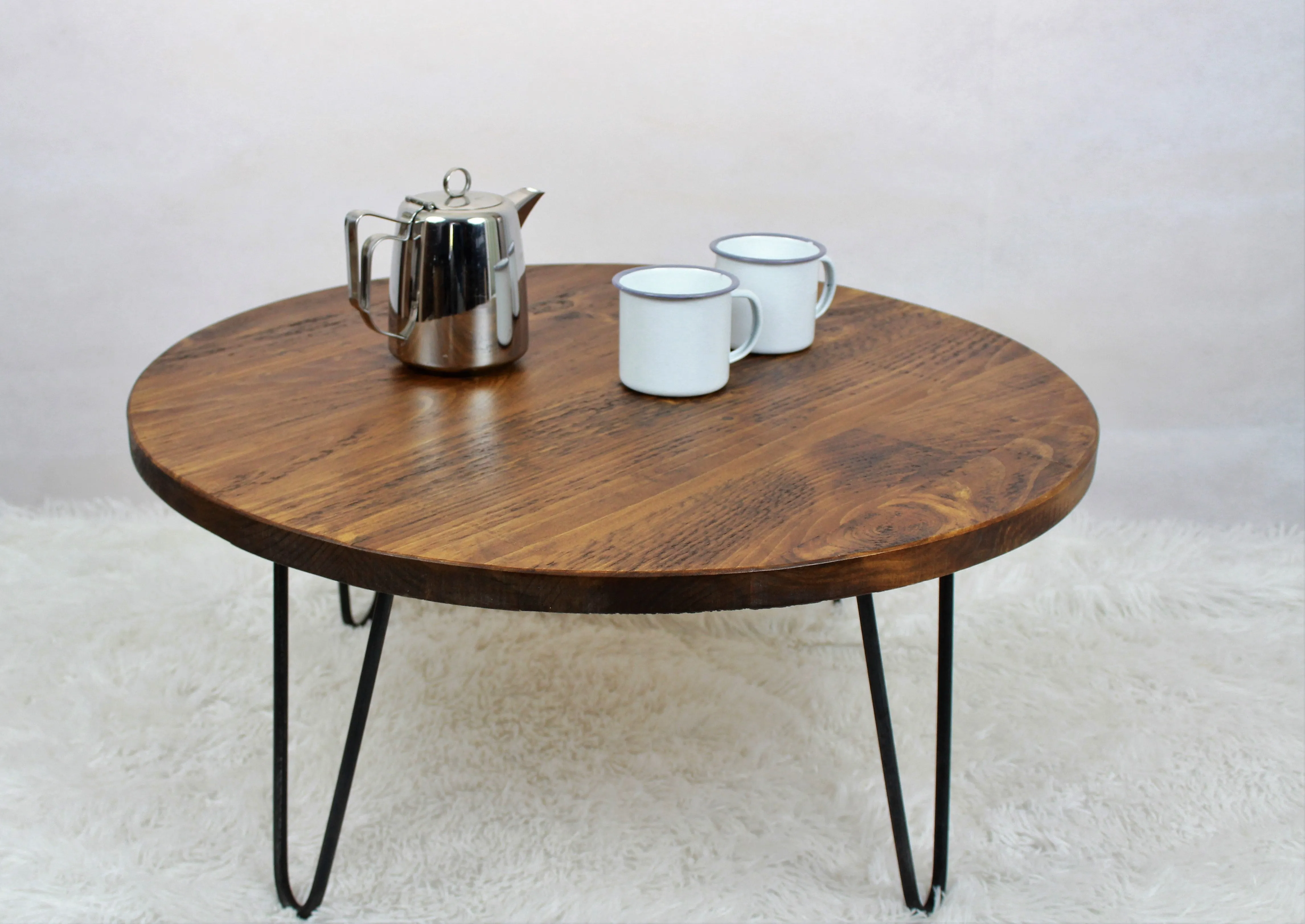 Rustic Industrial Coffee Table, Round Low Table, Side Table, Made with Solid Wood - Available in many Colours!