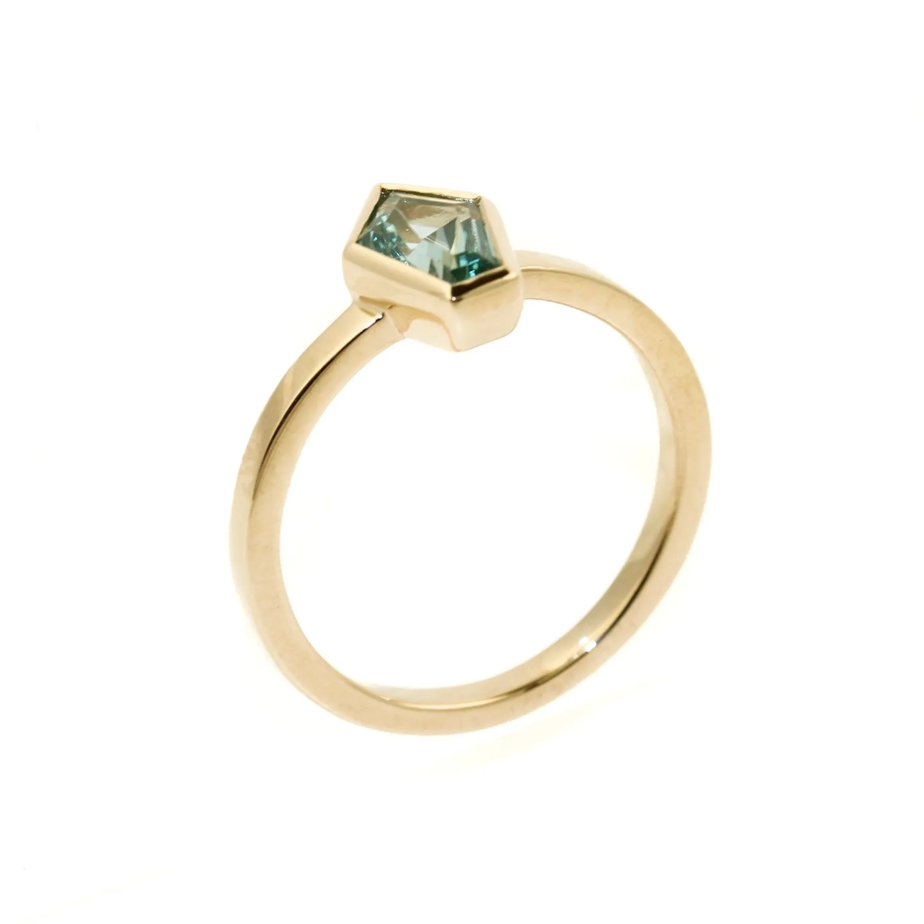 Shield Cut Aquamarine Ring in 14K Gold