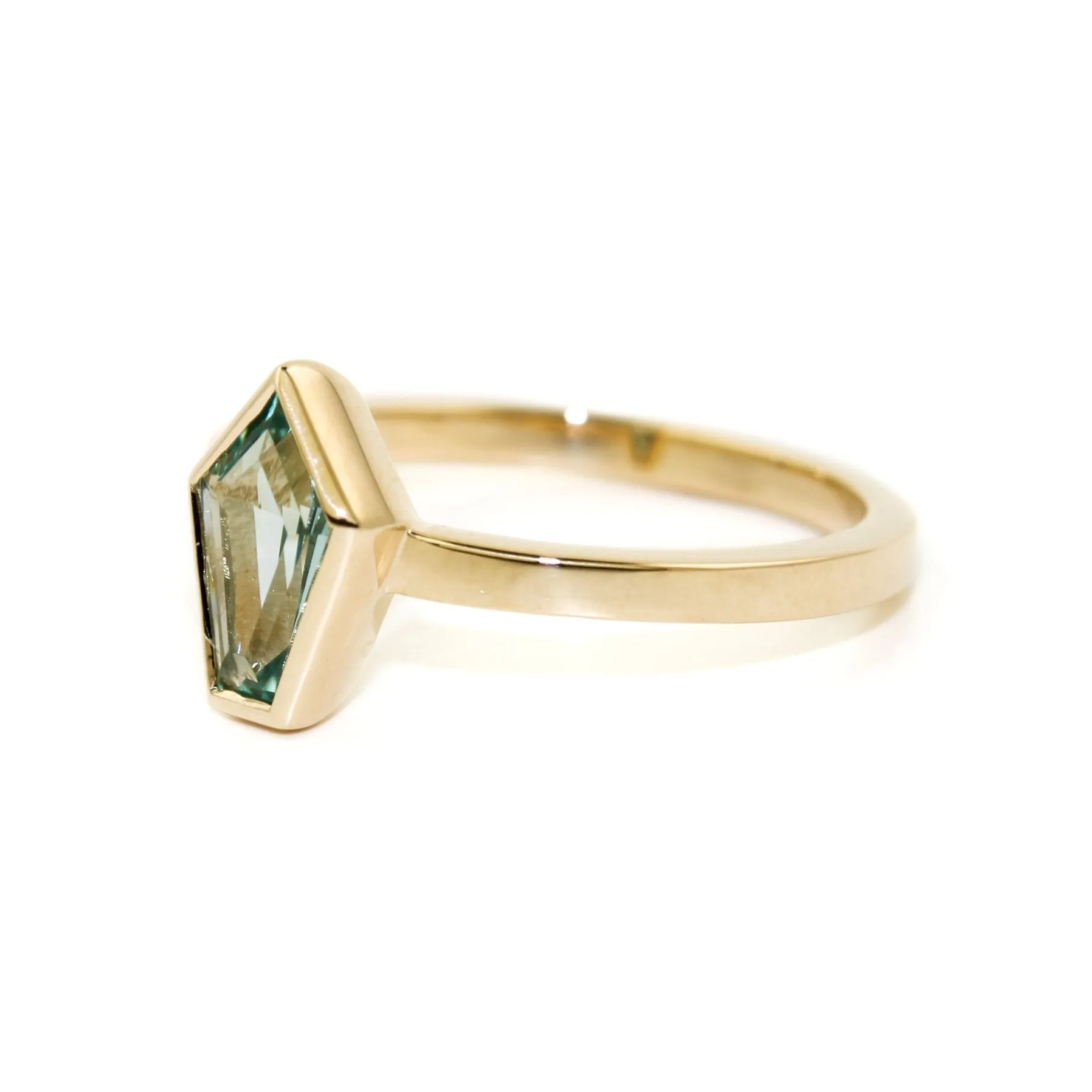 Shield Cut Aquamarine Ring in 14K Gold