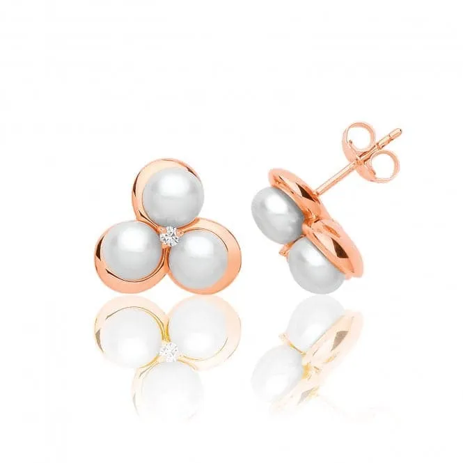 Silver & Co Rose Gold Plated Pearl Cubic Zirconia Earrings SEG0092R