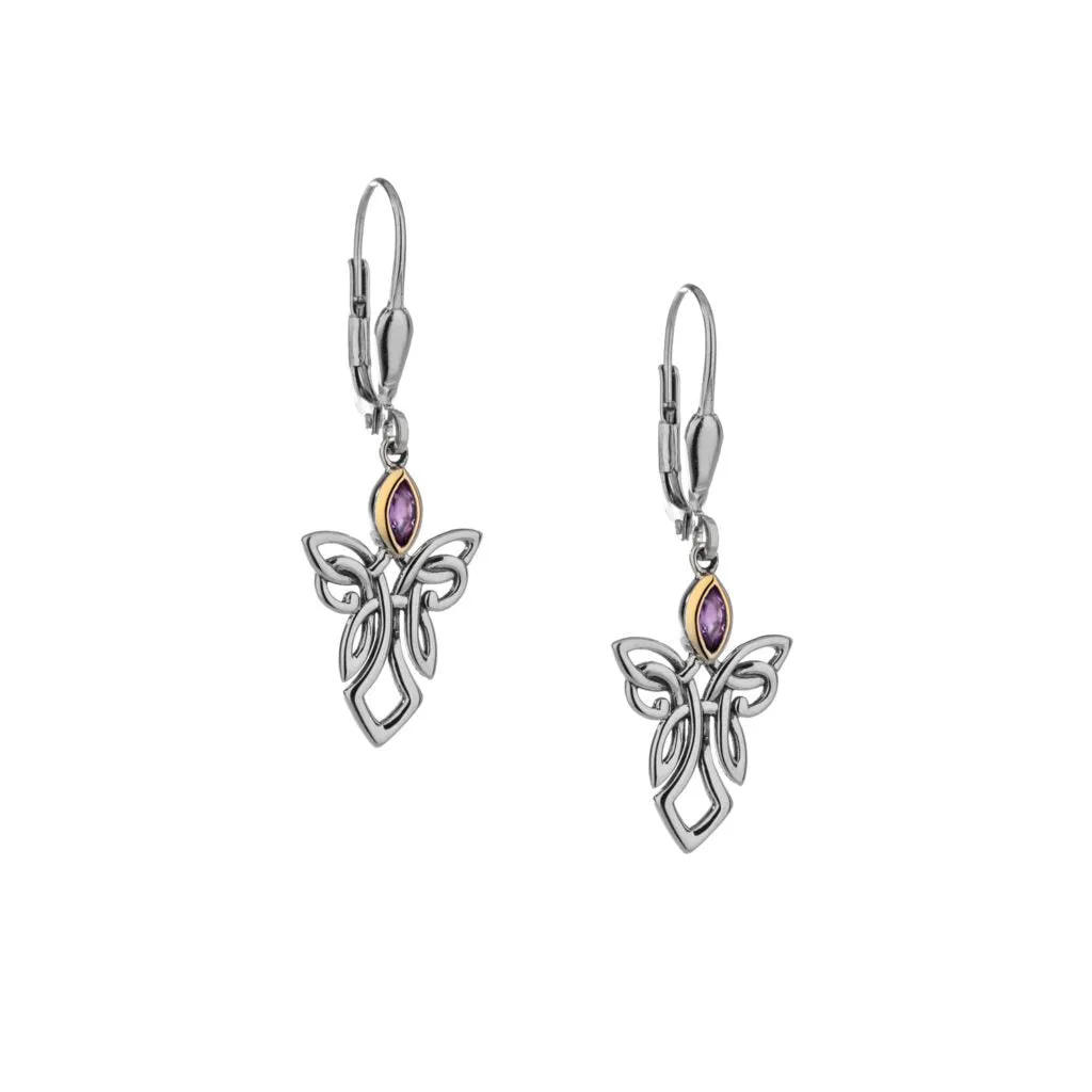 Silver and 10k Gold Guardian Angel Earrings - Amethyst/Topaz/Peridot/Cubic Zirconia