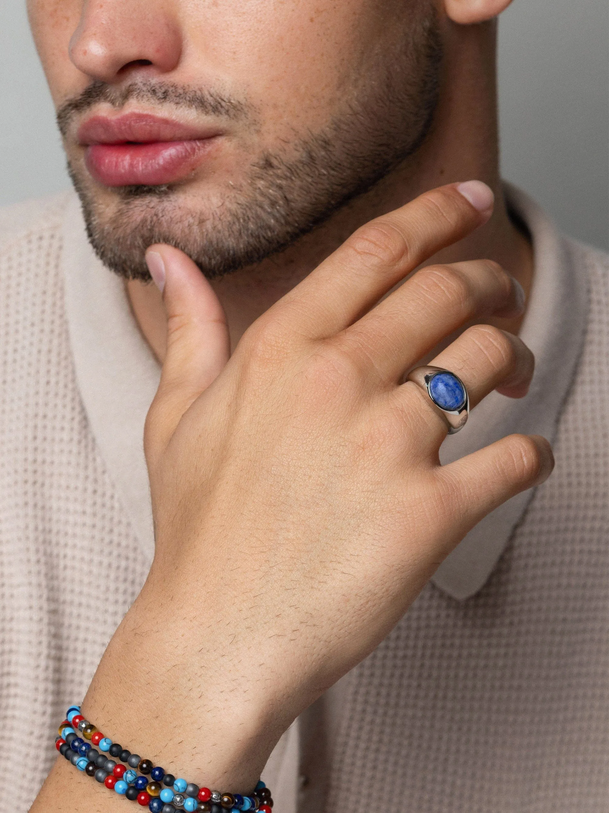 Silver Oval Signet Ring with Blue Lapis