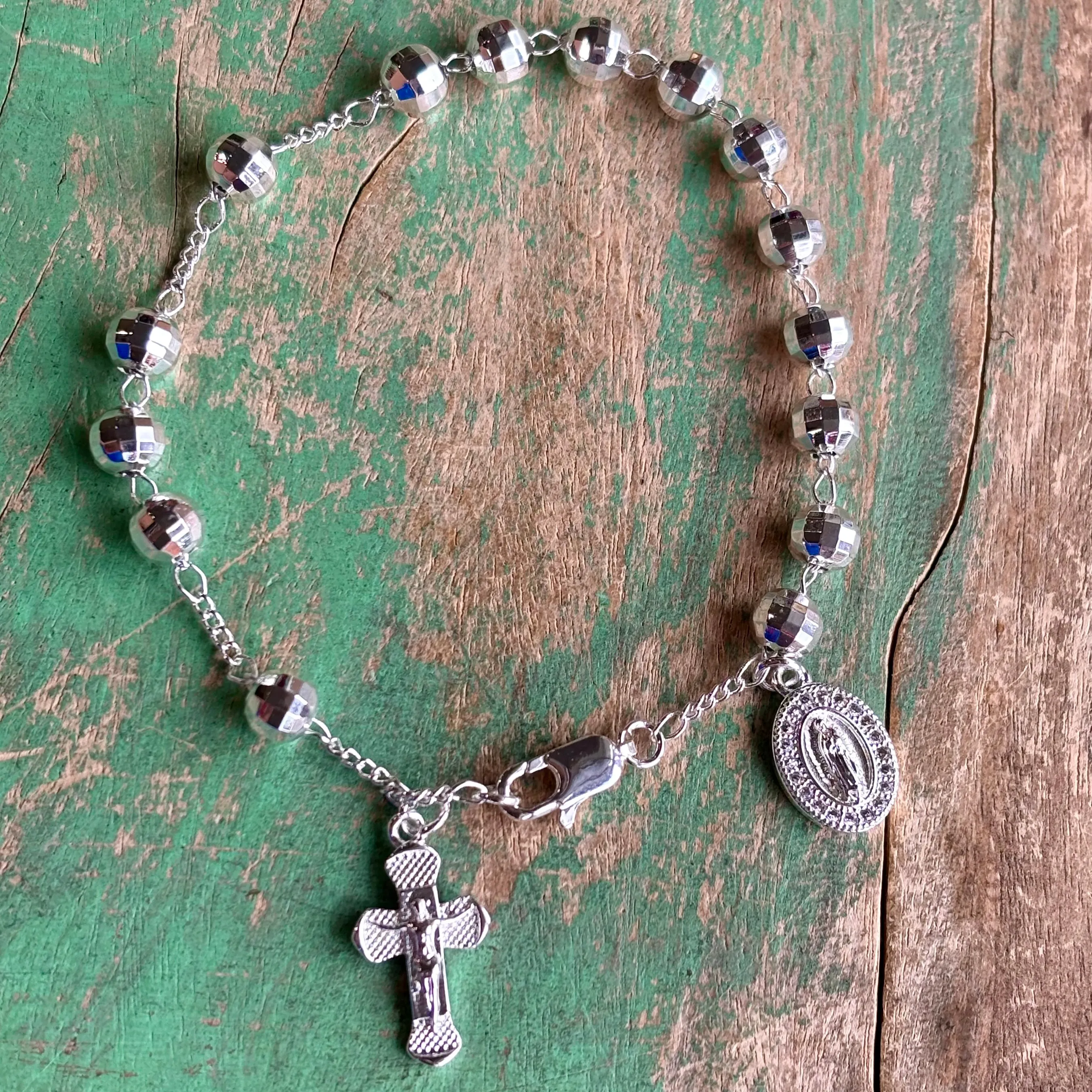 Silver Plated OLG Rosary Bracelet