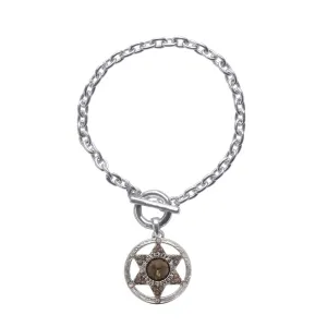 Silver Sheriff Badge Charm Toggle Bracelet