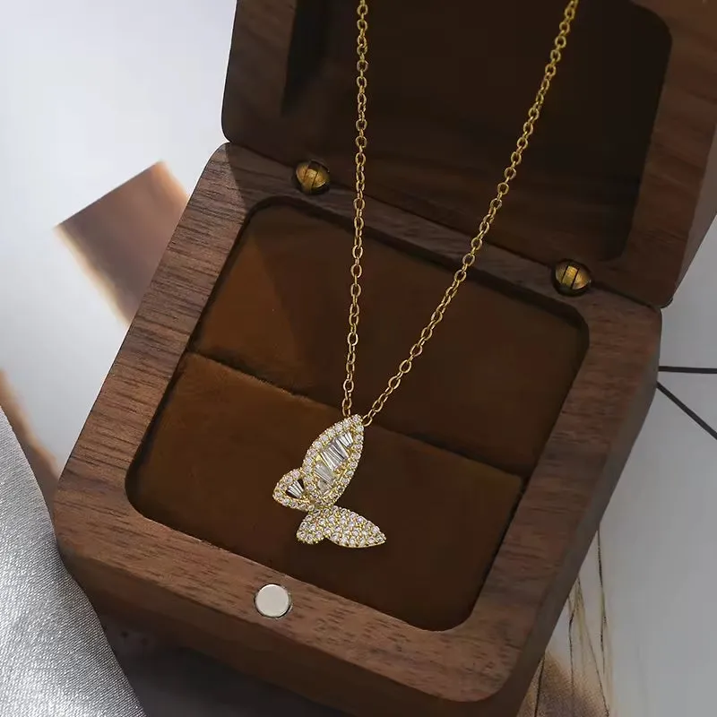 SISSLIA Fashion High Quality Gold Plated Zircon Cavicle Chain Full Diamond Butterfly Chain for Women