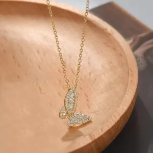 SISSLIA Fashion High Quality Gold Plated Zircon Cavicle Chain Full Diamond Butterfly Chain for Women