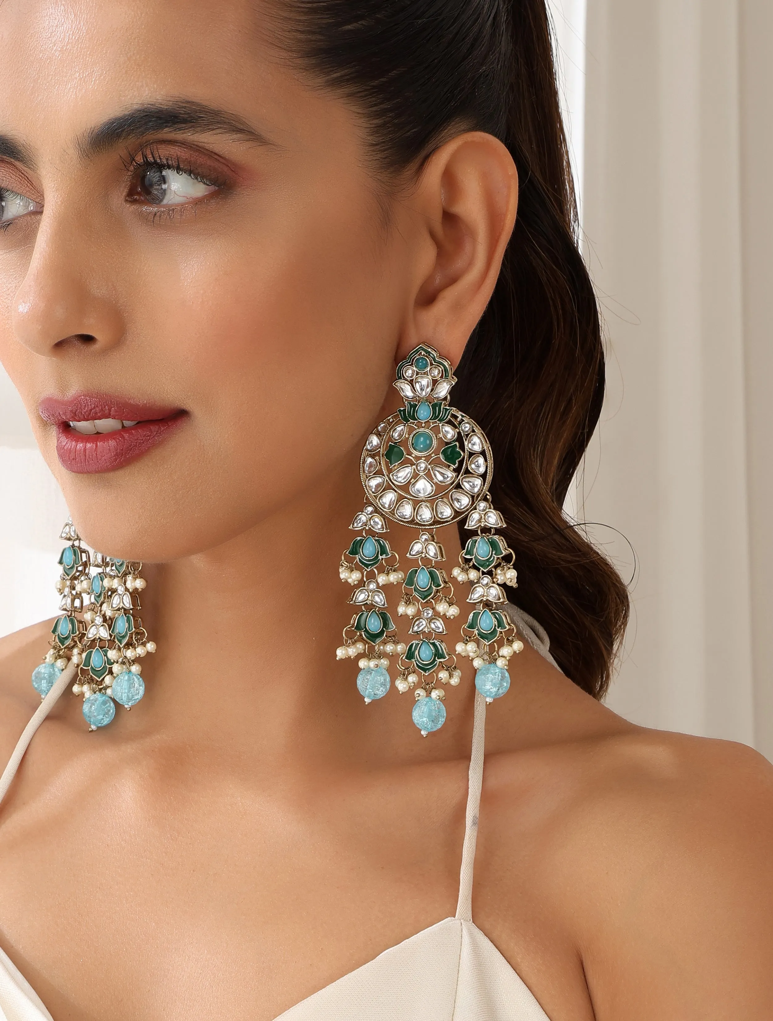 Sky Blue Color Kundan Long Earrings