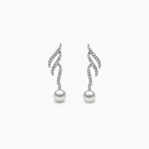 Sleek 18K Gold Akoya Pearl and Diamond Motif Earrings