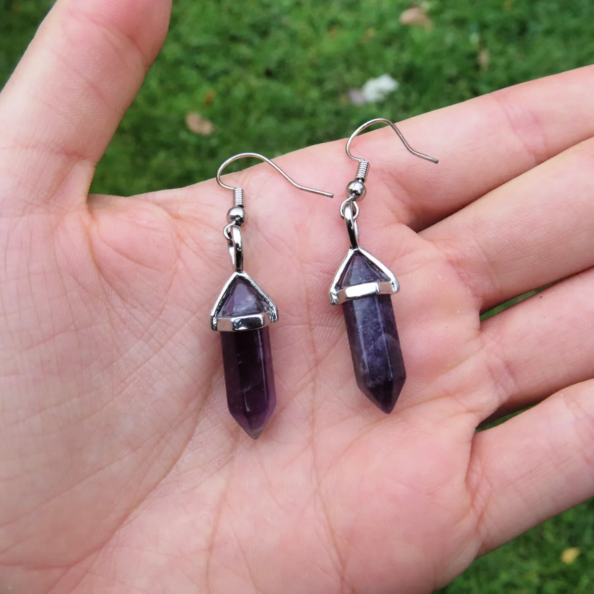 Small Amethyst Crystal Point Earrings