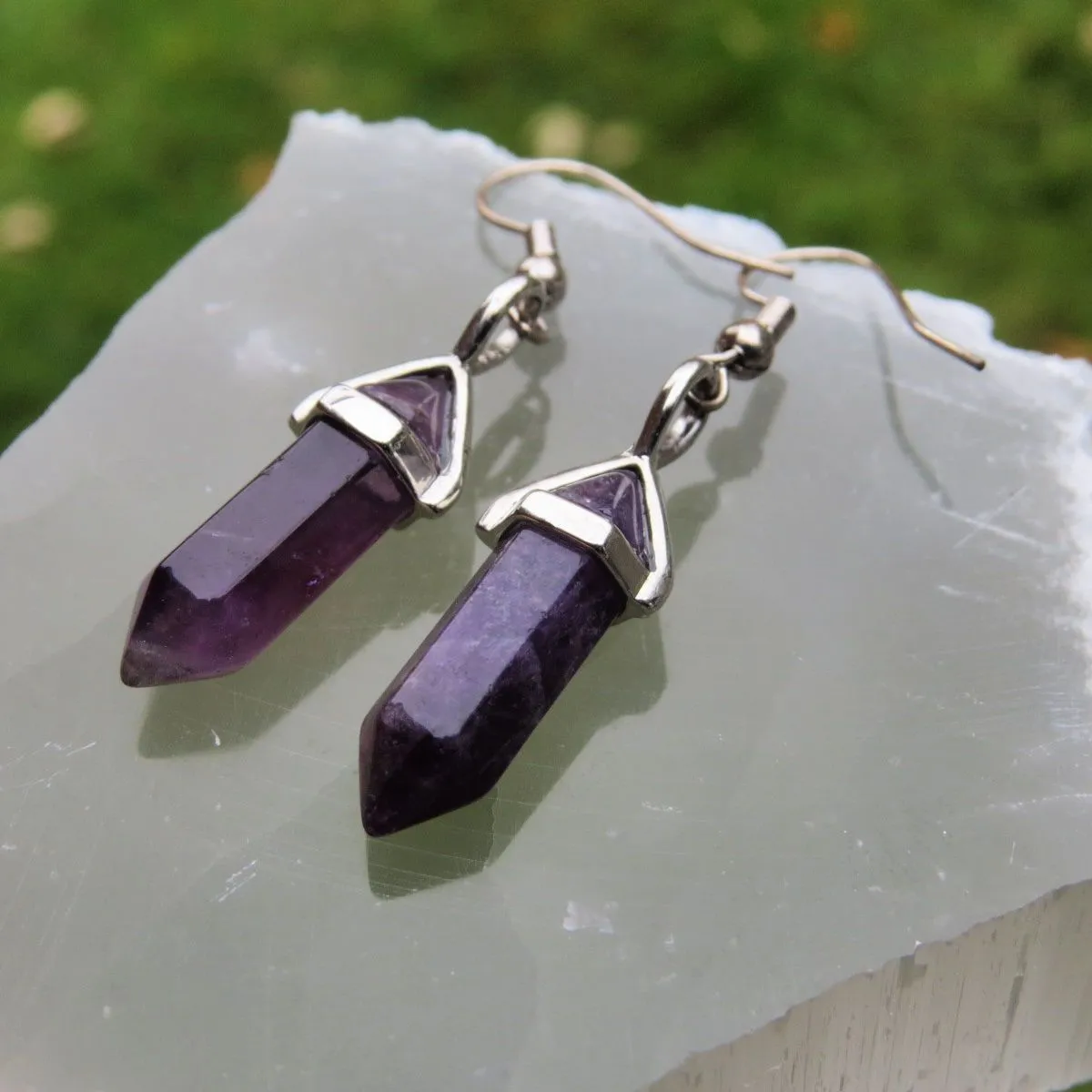 Small Amethyst Crystal Point Earrings