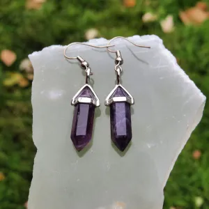 Small Amethyst Crystal Point Earrings