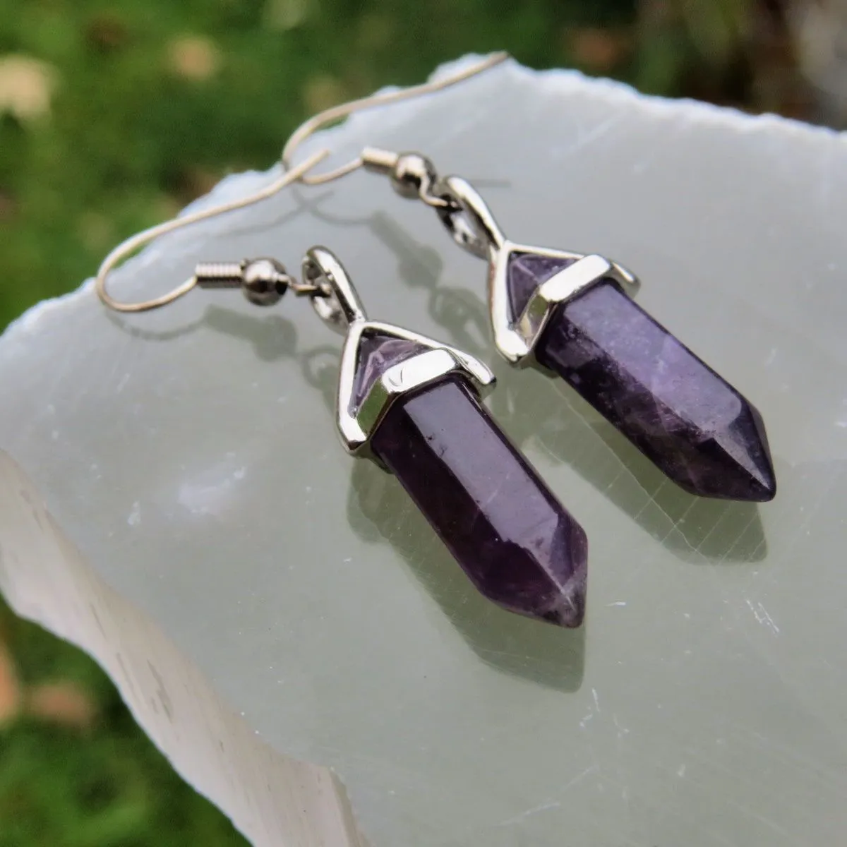 Small Amethyst Crystal Point Earrings