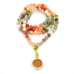 Sri Yantra Japa Mala- Moonstone & Peridot  Counterbeads