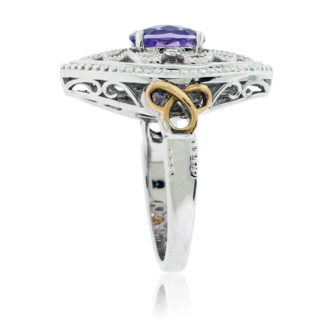 Sterling Silver & Gold Shield Style Amethyst & Diamond Fashion Band