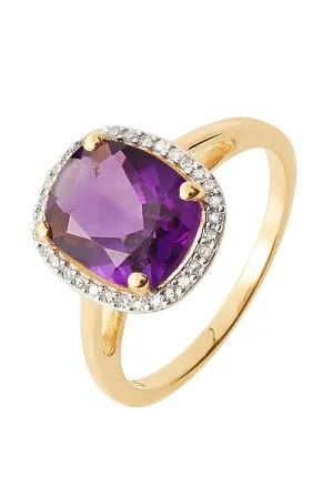 Sterling Silver Gold Plated Amethyst & Diamond Ring