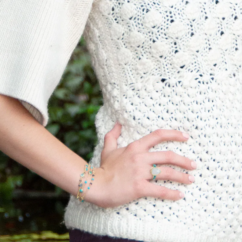 Sterling Silver Gold Plated Rainbow Moonstone and Turquoise Ring