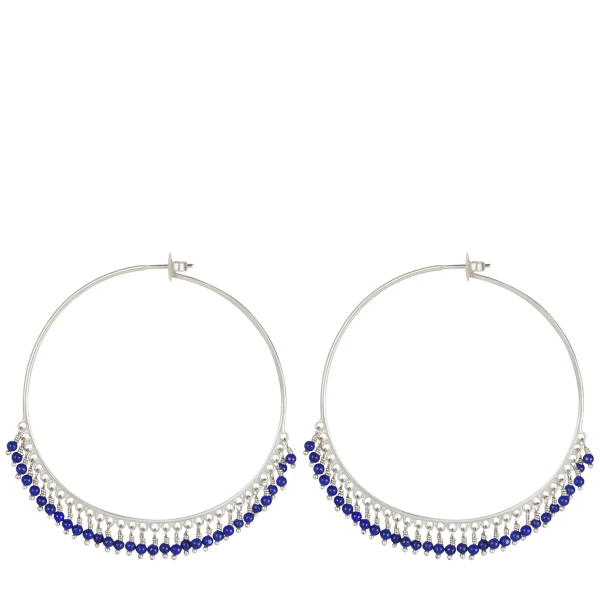 Sterling Silver Large Lapis Endless Hoop Earrings