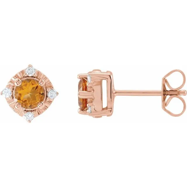 Sterling Silver or 14k Gold Gemstone and .04 CTW Diamond Halo-Style Earrings