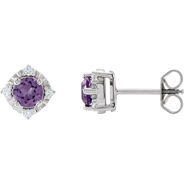 Sterling Silver or 14k Gold Gemstone and .04 CTW Diamond Halo-Style Earrings