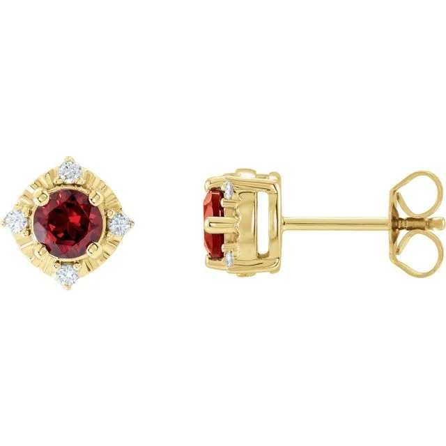 Sterling Silver or 14k Gold Gemstone and .04 CTW Diamond Halo-Style Earrings