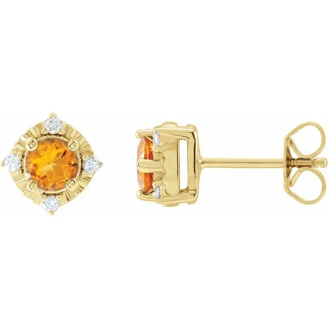 Sterling Silver or 14k Gold Gemstone and .04 CTW Diamond Halo-Style Earrings