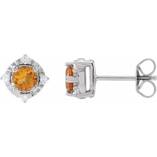 Sterling Silver or 14k Gold Gemstone and .04 CTW Diamond Halo-Style Earrings