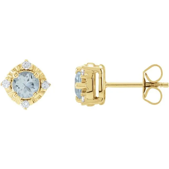 Sterling Silver or 14k Gold Gemstone and .04 CTW Diamond Halo-Style Earrings