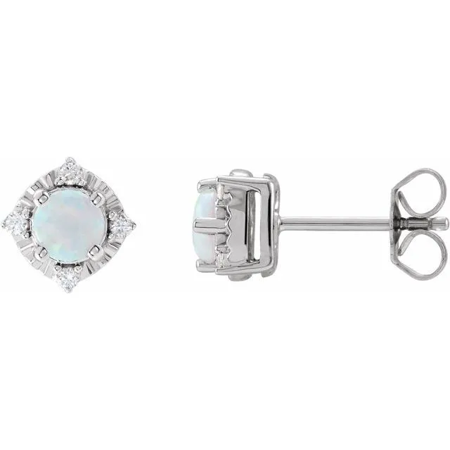 Sterling Silver or 14k Gold Gemstone and .04 CTW Diamond Halo-Style Earrings