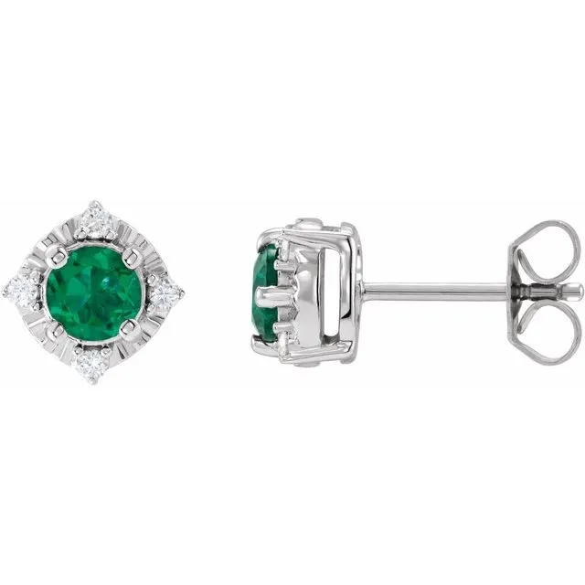 Sterling Silver or 14k Gold Gemstone and .04 CTW Diamond Halo-Style Earrings