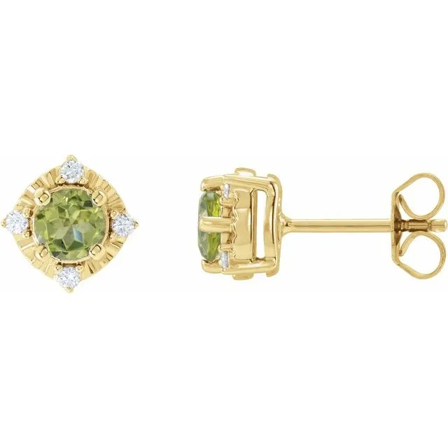 Sterling Silver or 14k Gold Gemstone and .04 CTW Diamond Halo-Style Earrings