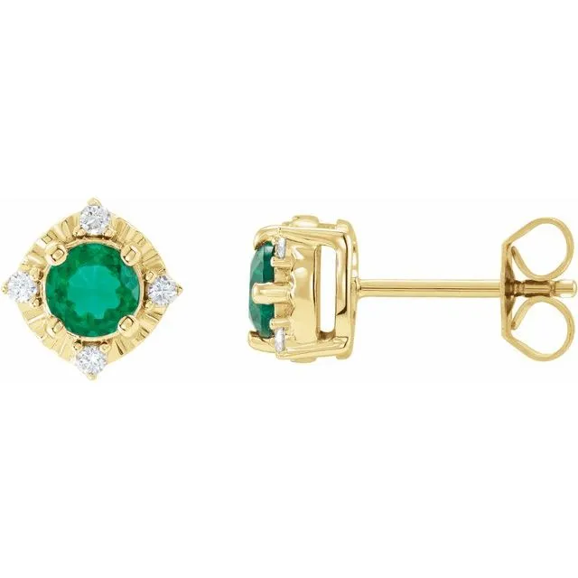 Sterling Silver or 14k Gold Gemstone and .04 CTW Diamond Halo-Style Earrings