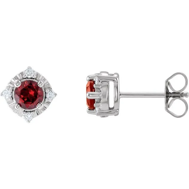 Sterling Silver or 14k Gold Gemstone and .04 CTW Diamond Halo-Style Earrings