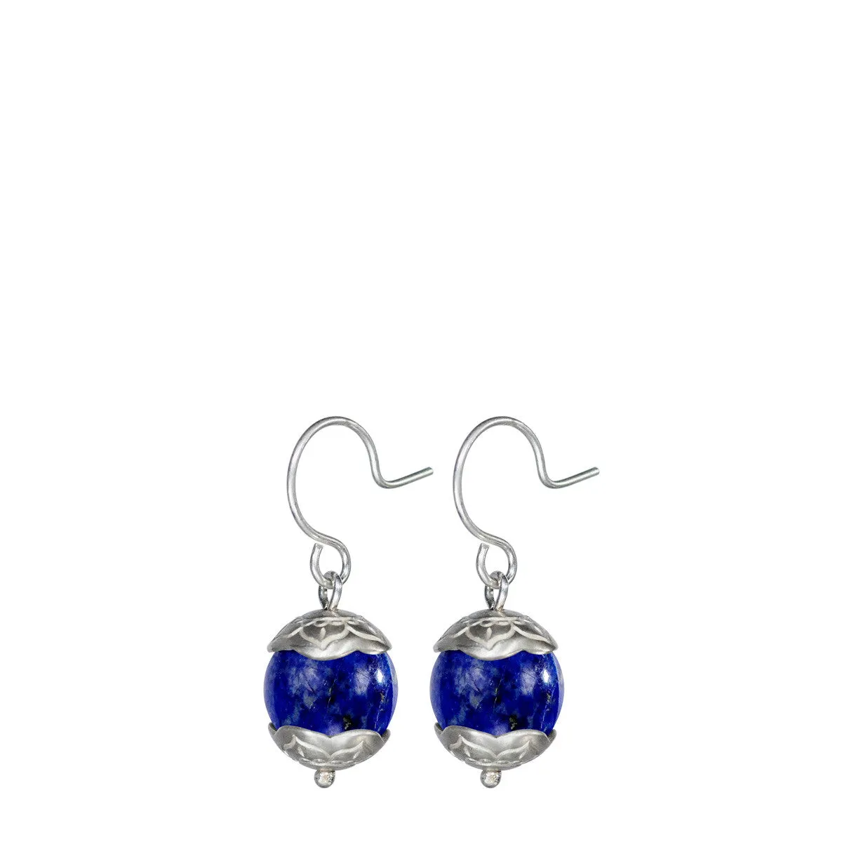 Sterling Silver Small Flower Cap Lapis Earrings