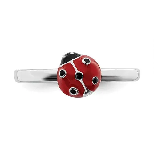 Sterling Silver Stackable Expressions Red & Black LadyBug Ring