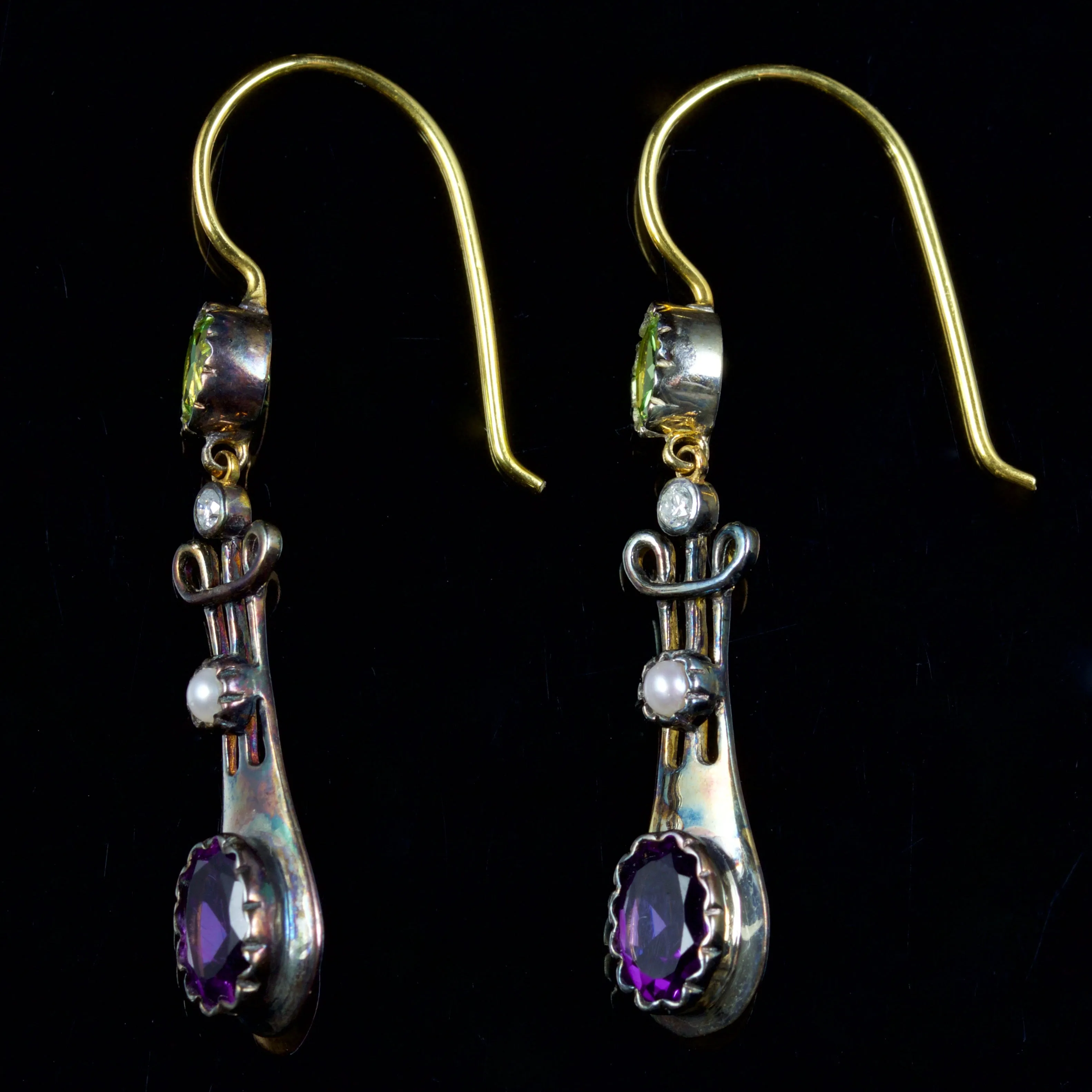 Suffragette Drop Earrings 9Ct Gold Silver